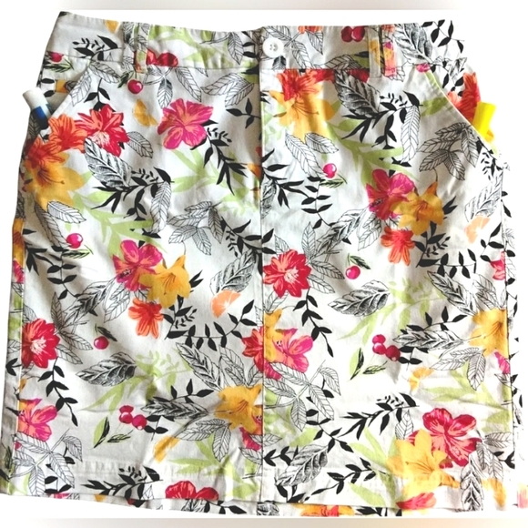 Vintage Floral Cherries Tropical 20W Cotton Skort Mini Shorts Skirt - Picture 1 of 6